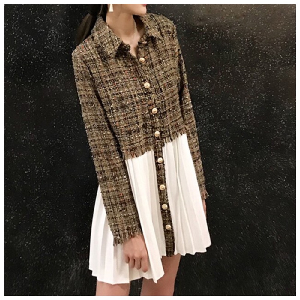🍂 The SUTA Plaid Tweed Pleated Jacket - Picture 2 of 8